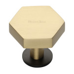 M Marcus Heritage Brass Hexagon Design Cabinet Knob with Rose 38mm